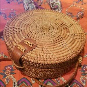 Round Woven Tan Bag